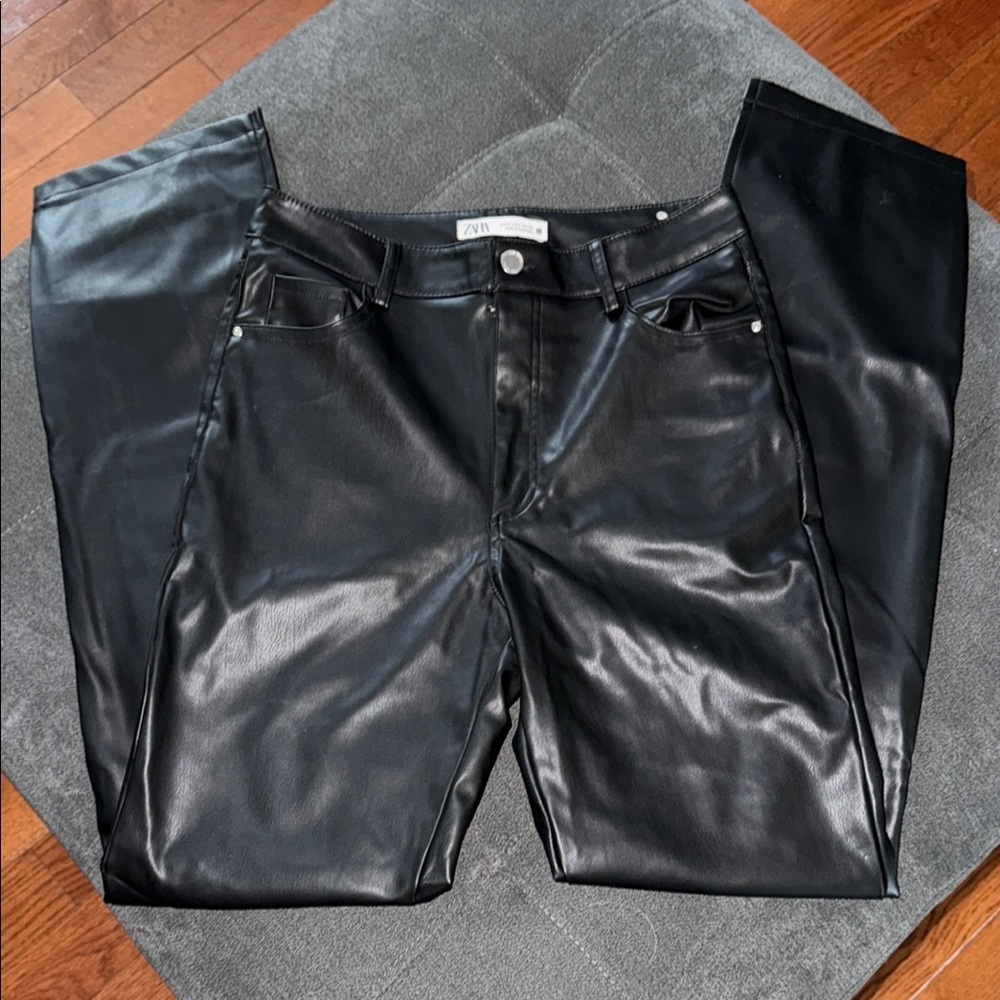 Zara Black Leather Pants with a slit at bottom